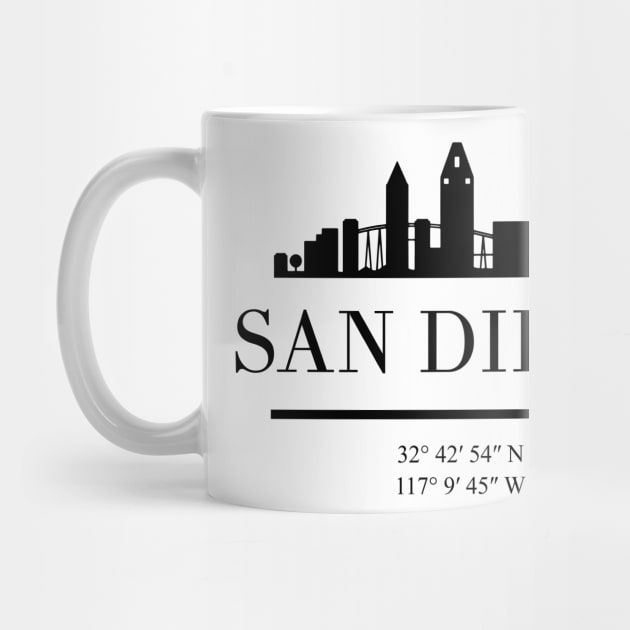 SAN DIEGO CALIFORNIA BLACK SILHOUETTE SKYLINE ART by deificusArt